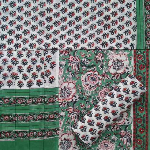 Elegant Hand Block Print Cotton Suit Set with Mulmul Dupatta (PRMUL28)